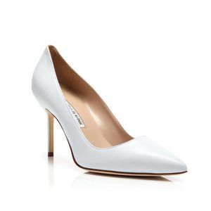 Manolo Blahnik BB 90mm White Leather Heels Size 36